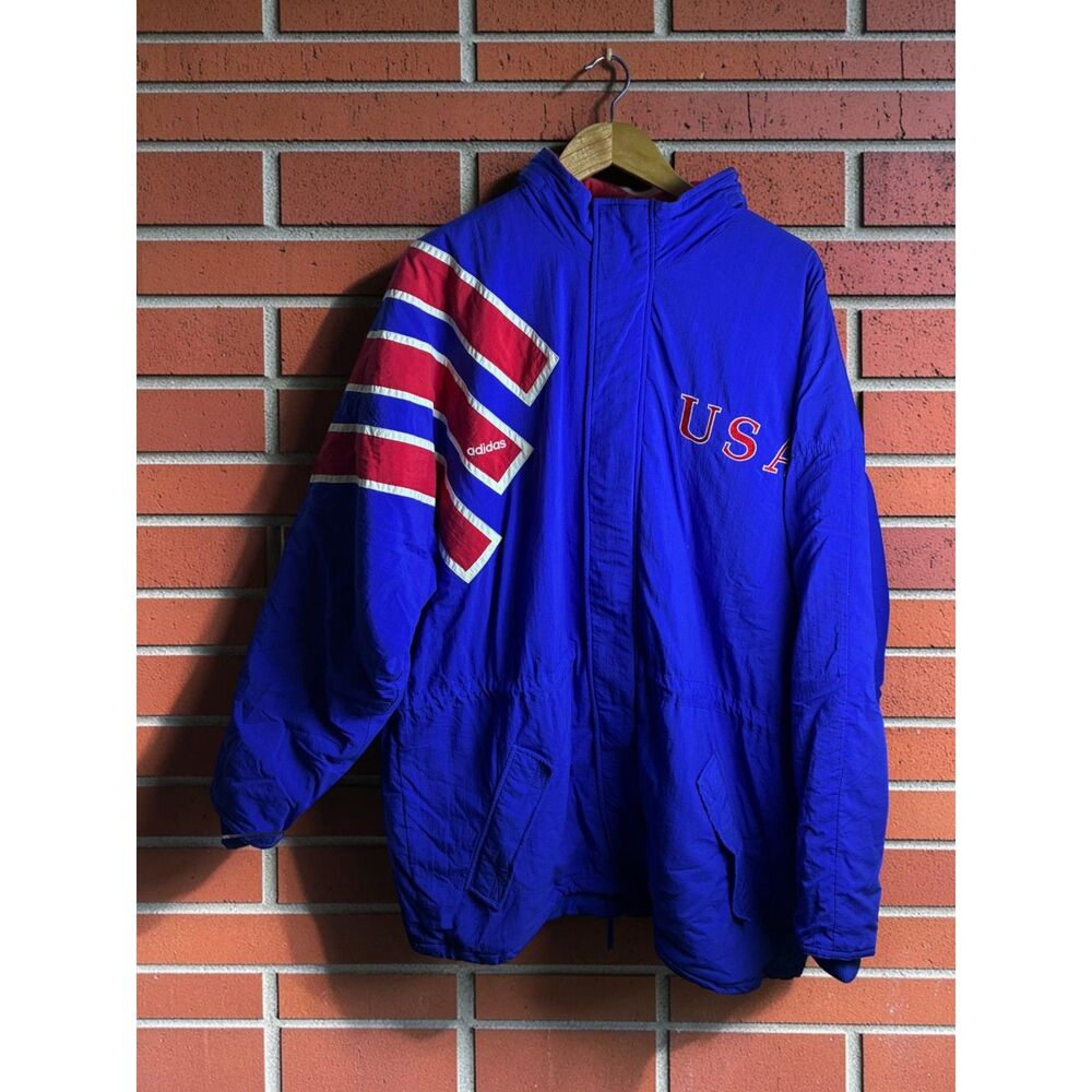 Vintage Adidas USA Team Jacket Men's XL Blue Red White Trefoil 90s
